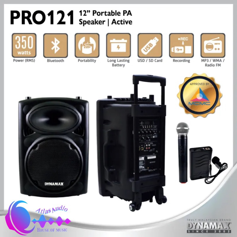 (With MCMC) DYNAMAX PRO121 12'' Bluetooth Portable PA System with 2 VHF ...
