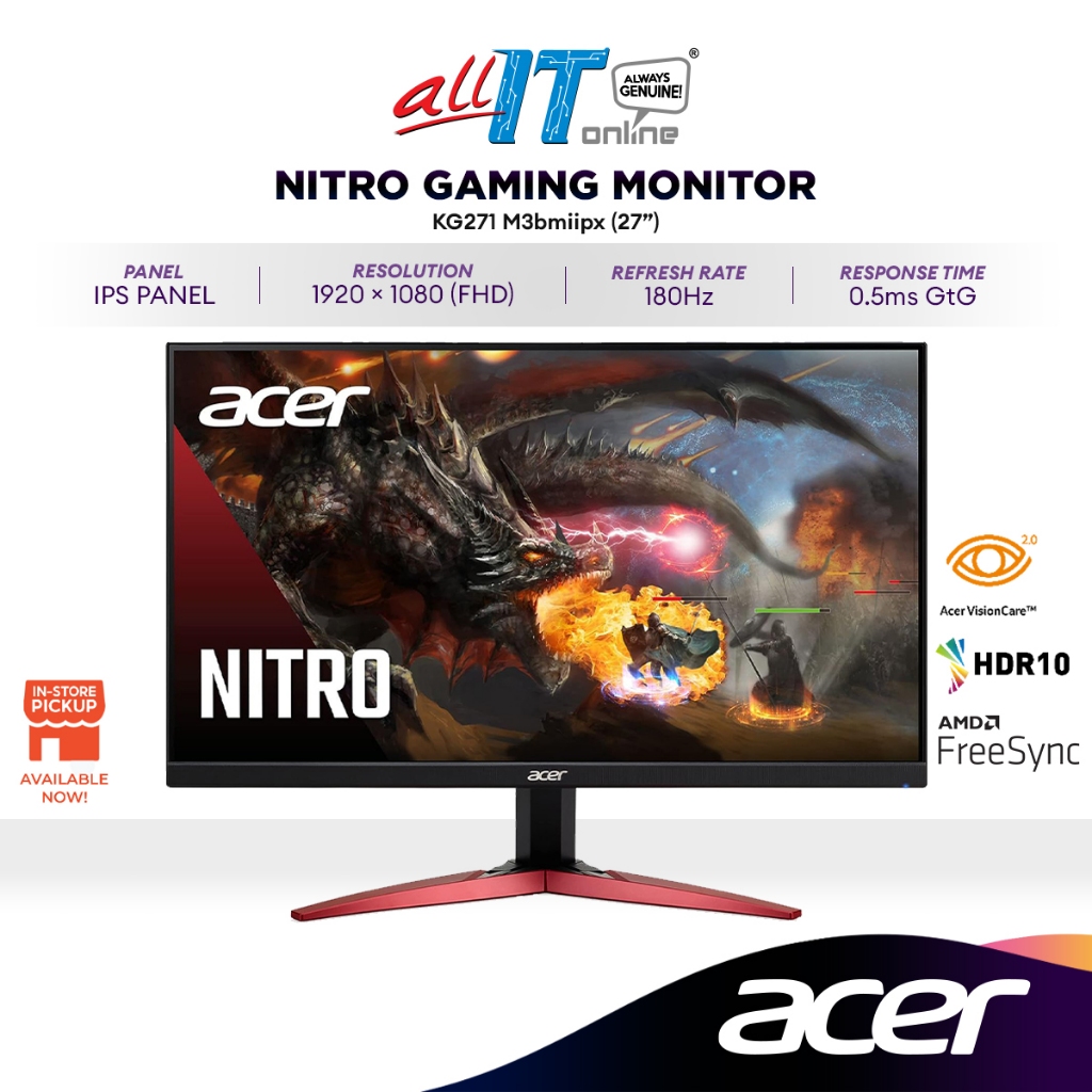 ACER NITRO KG271 M3 bmiipx 27" FHD 180Hz Gaming Monitor | IPS | AMD ...