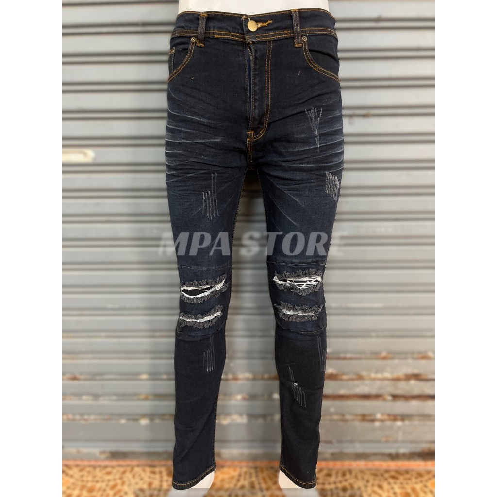 Jeans Koyak Gvess Blue Black / Jeans Koyak Tampal Kain Getah | Shopee ...