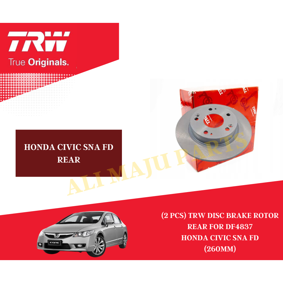 (2 pcs) TRW Disc Brake Rotor Rear for DF4837 Honda Civic SNA SNB TRO IX ...