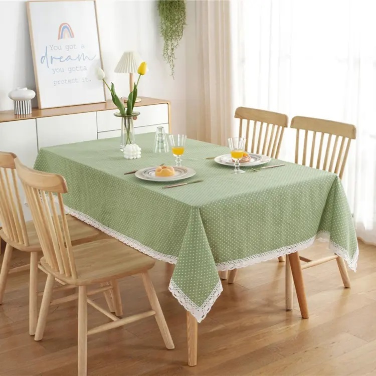 Nordic Style Cotton Linen Polka Dot Print Tablecloth Alas Meja 麻棉桌布 ...