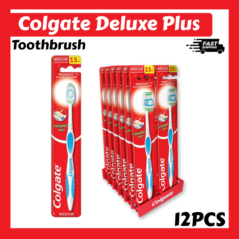 【12PCS】Colgate Deluxe Plus Classic Clean Toothbrush Medium Berus Gigi ...