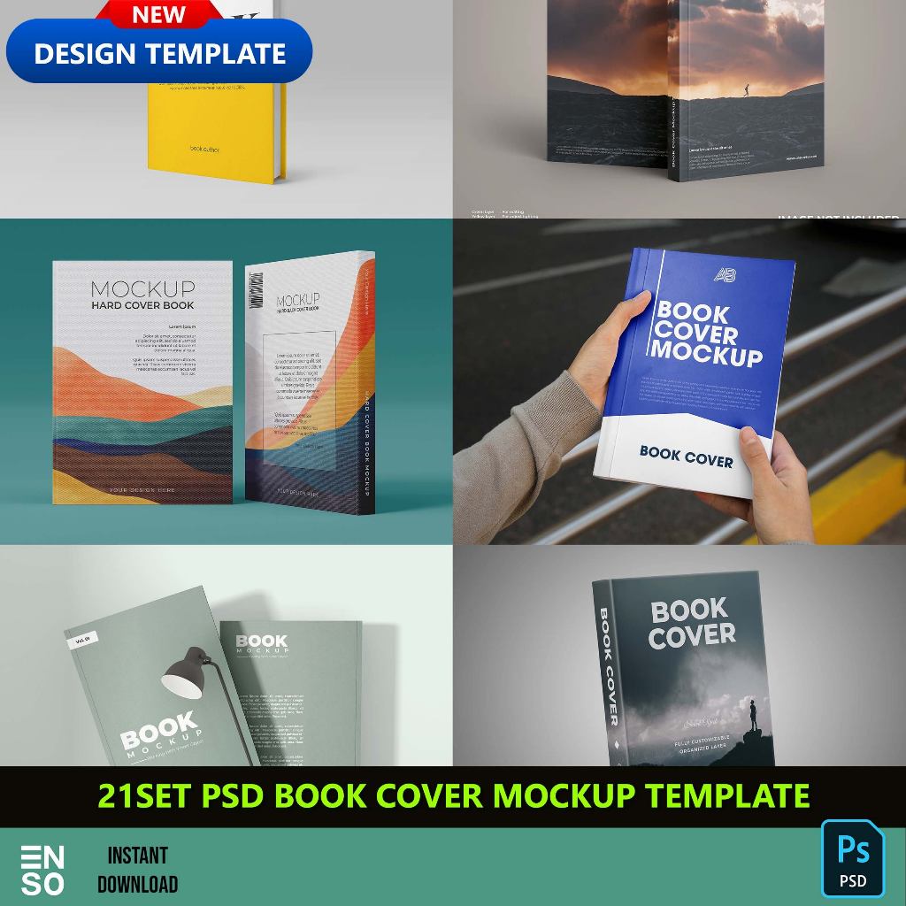 21-Set PSD Book Cover Mockup Template Files | Editable Mockup Template ...