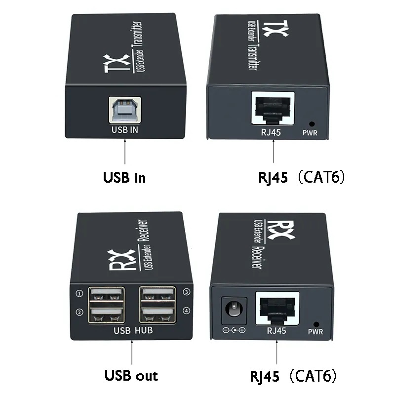 USB Extender Adapter 4 Port Up to 120M USB 2.0 Hub Extender Over RJ45 ...