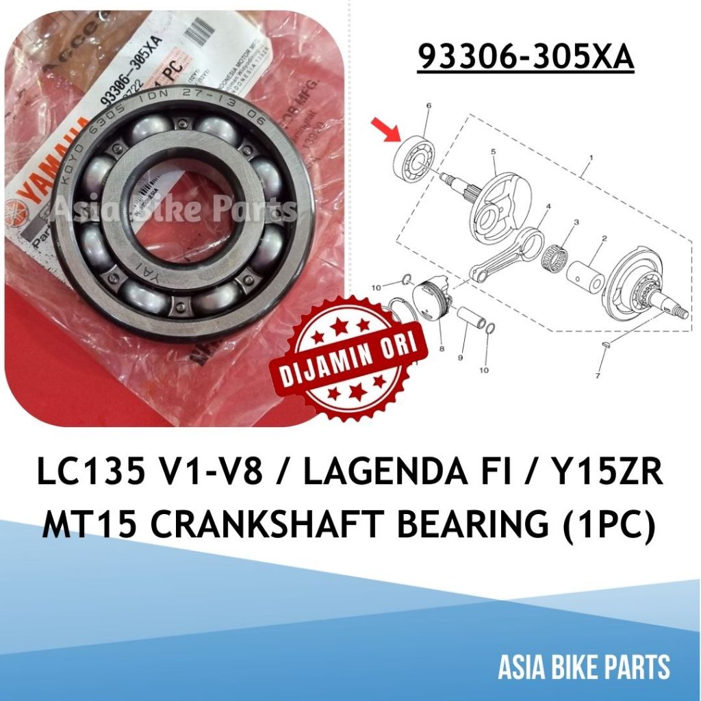 Yamaha Original LC135 V1V8 / Y15ZR / Lagenda FI / EZ115 / MT15 Crankshaft Bearing 6305 93306