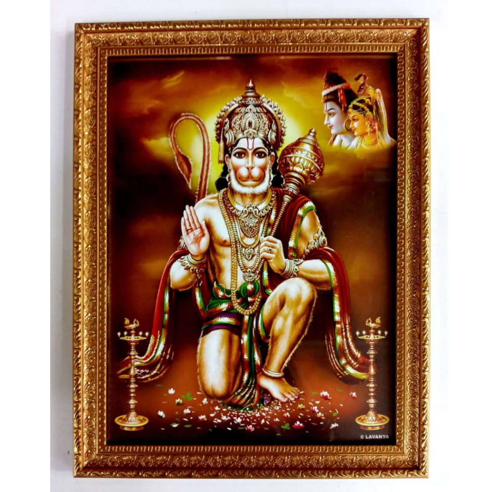 Hanuman Photo Frame Gold With Glass Hanuman Picture | Shopee Malaysia