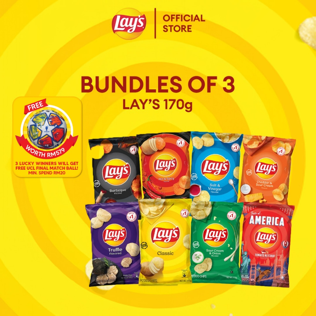 [Bundle Of 3] Lay's Potato Chips Classic/BBQ/Sour Cream & Onion/Salt ...