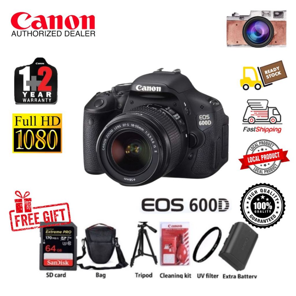 Canon EOS 600D 1855mm IS II + memory card + bag + tripod + cleaning