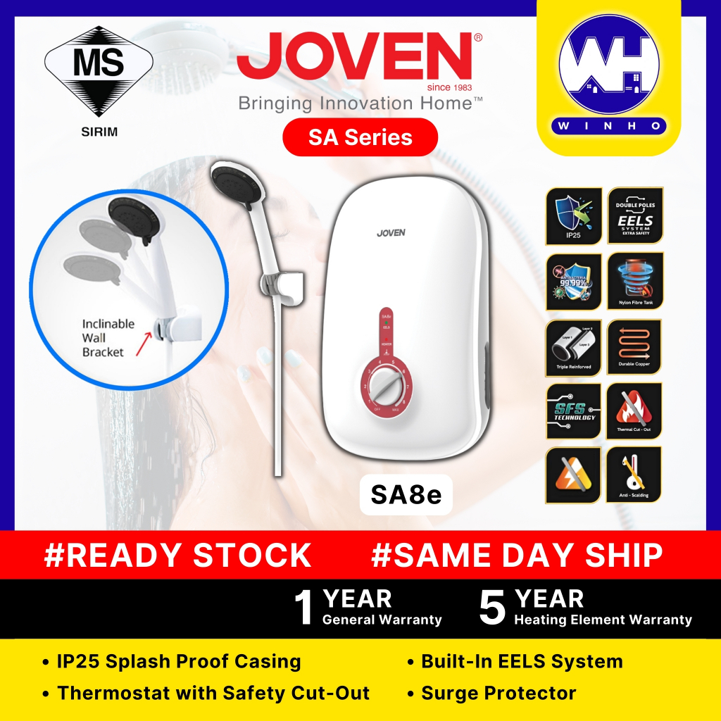 [FREE SHIPPING] JOVEN SA8E NonPump Instant Water Heater with EELS Safety Device & IP25 Splash