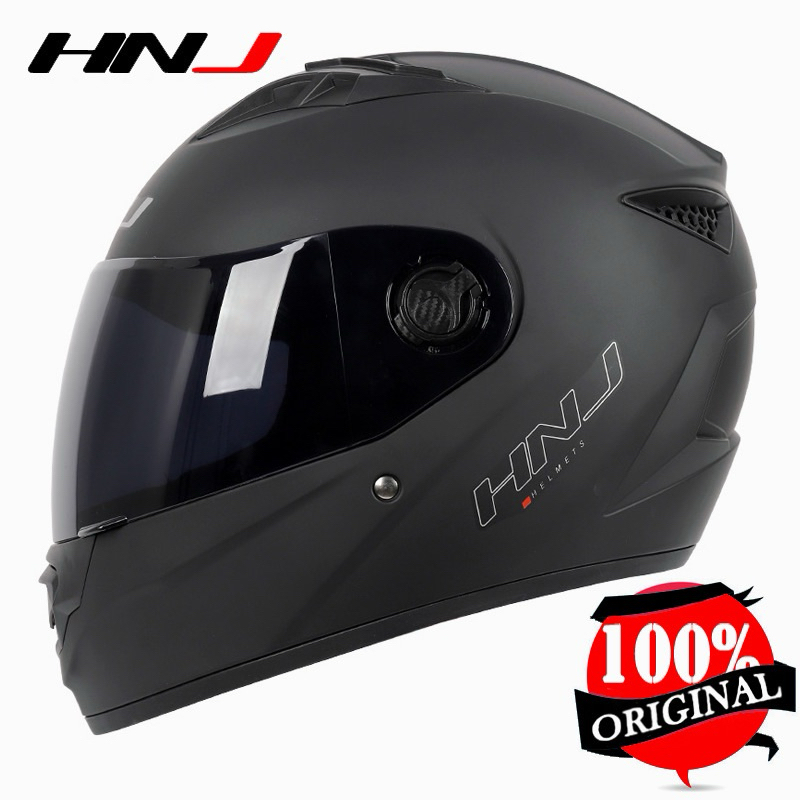 MATTE BLACK HNJ Full Face Helmet Motor Motorcycle Murah Sunburn