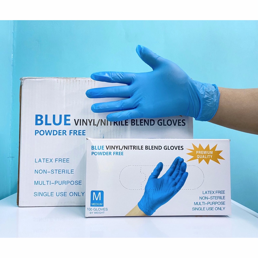Blue Vinyl Nitrile Blend Gloves Powder Free S/M/L/XL Shopee Malaysia