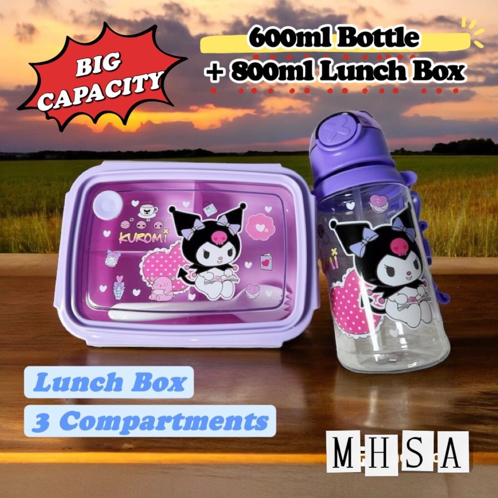 800ML Kotak Makan Dengan Air Botol BPA FREE / Kids Lunch Box + 600ml