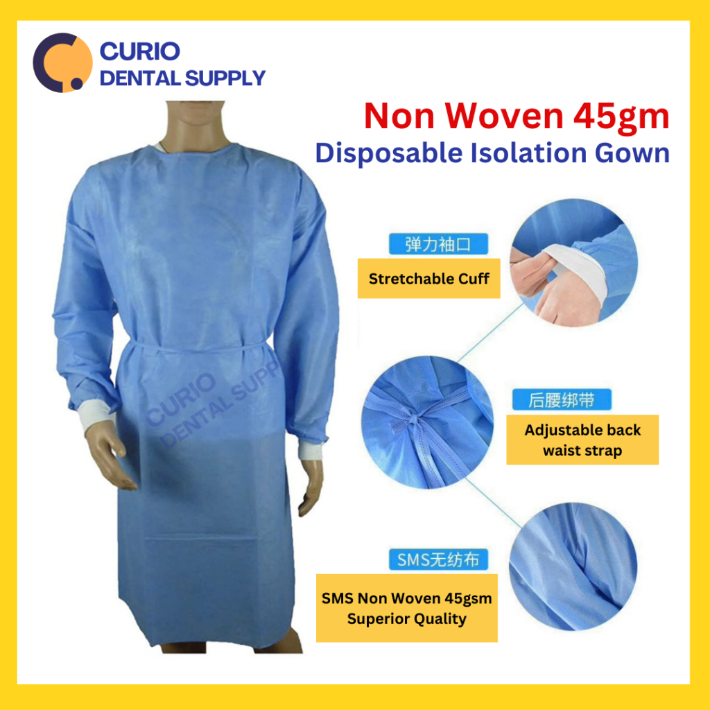 【READY STOCKS】PPE 45gsm Non-Woven Disposable Isolation Gown, Single Use ...
