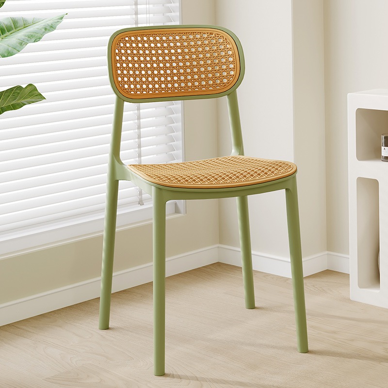 Dining Chair Home Plastic Rattan Chair Backrest Stackable Desk Stool ...