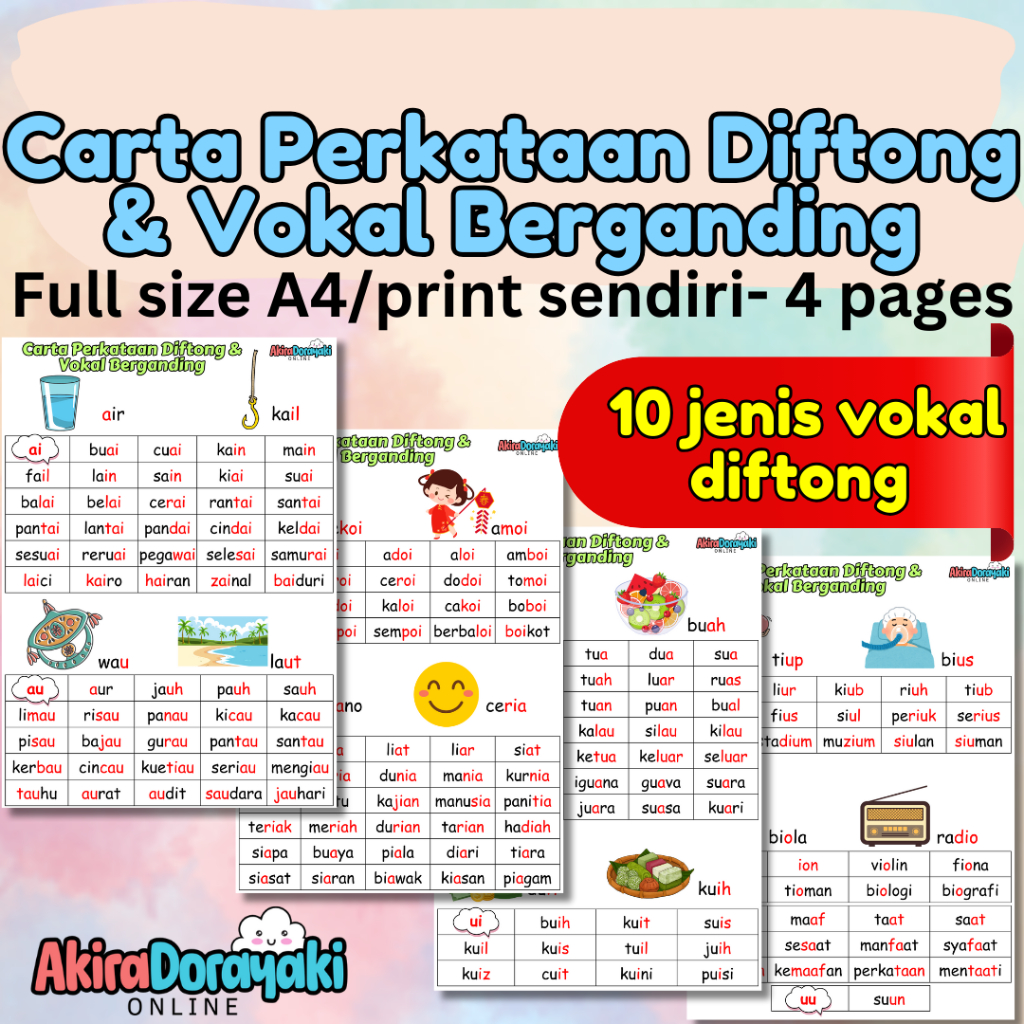 03 Carta Perkataan Diftong & Vokal Berganding PDF (softcopy) - Print ...