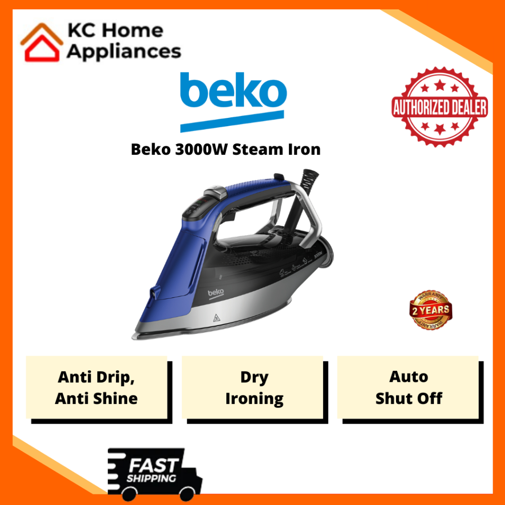 Beko Steam Iron 3000W Auto Shut Off Self Cleaning Anti Drip Anti Shine SPA 9130 B