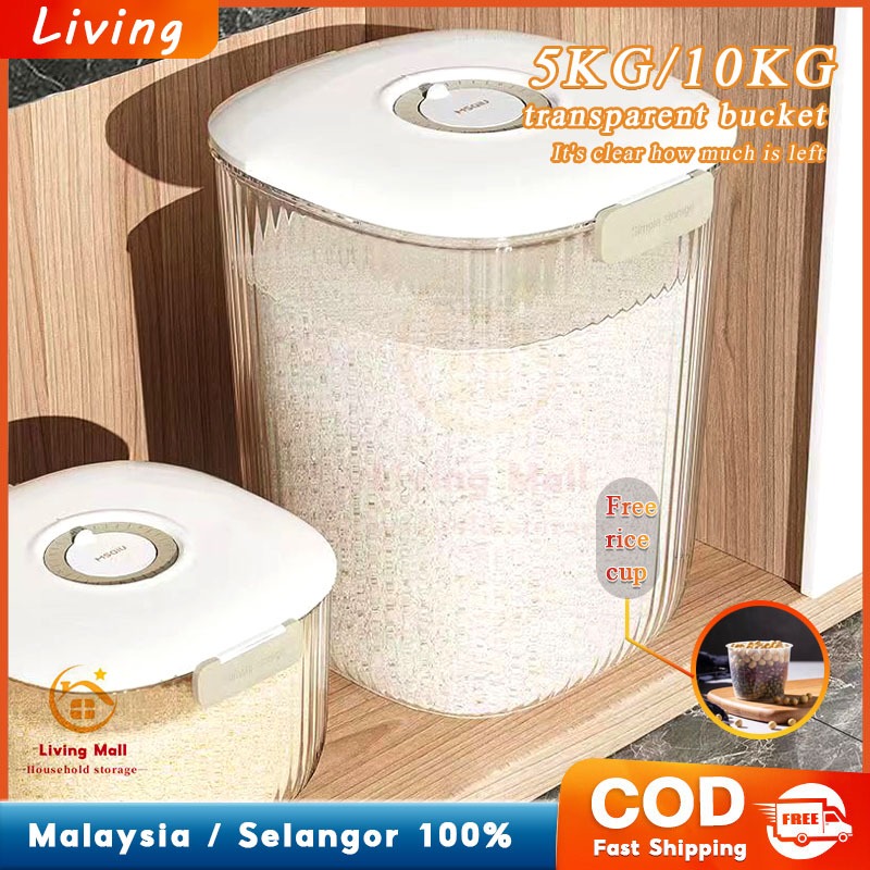 Kitchen Rice Storage Box Transparent Grains Bucket Moisture-proof ...