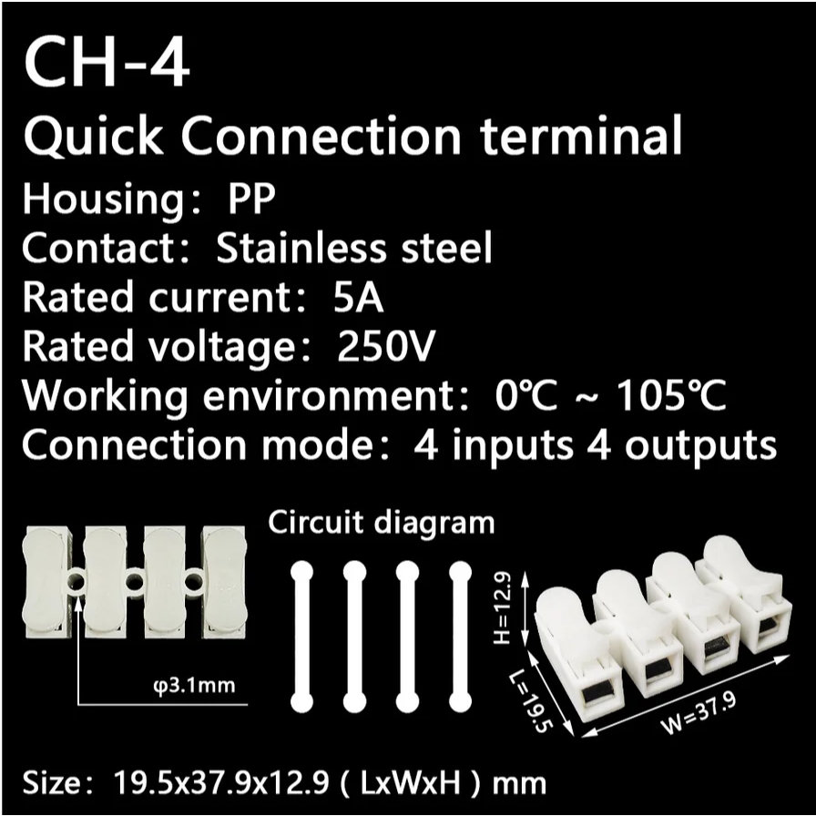 [100 PCS] Fast Wire Connector CH-1/2/3/4 Quick Connector Electrical ...