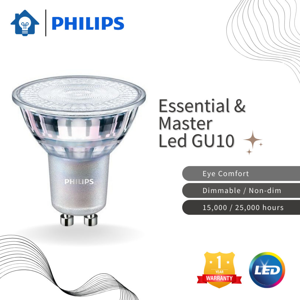 Philips Essential Non-dimmable LED GU10 / Master Dimmable LED GU10 ...