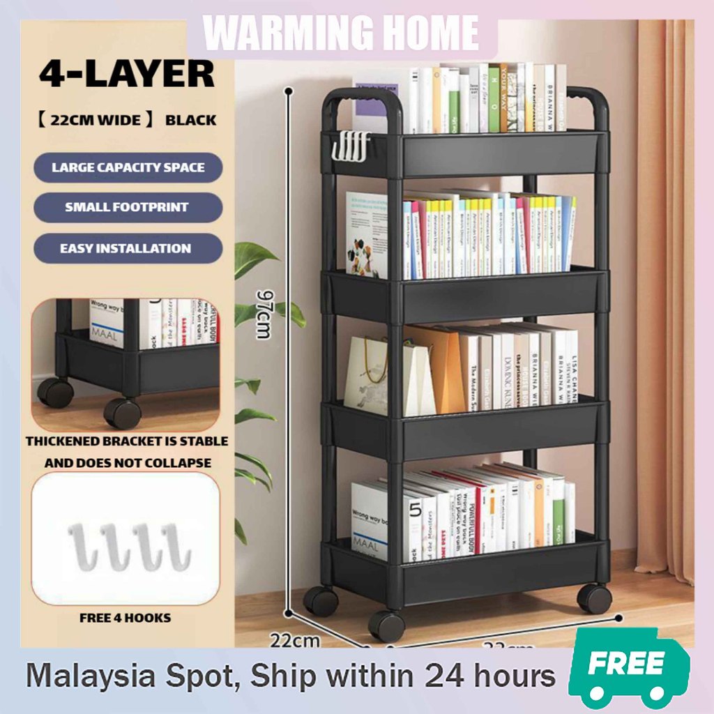 4 Tier Multifunction Storage Trolley Rack Office Shelves Home Kitchen ...