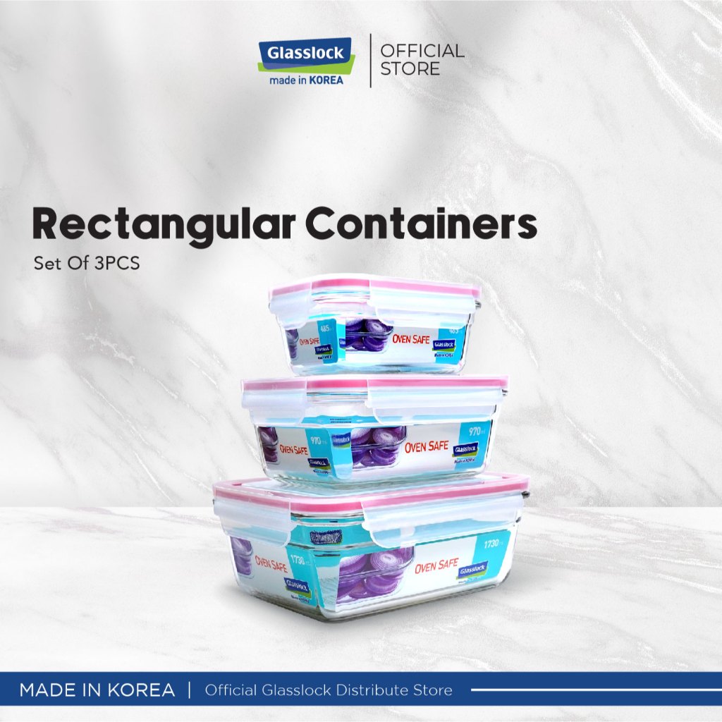 Glasslock Airtight Oven Safe Food Container Set - Rectangle (3 Pcs ...