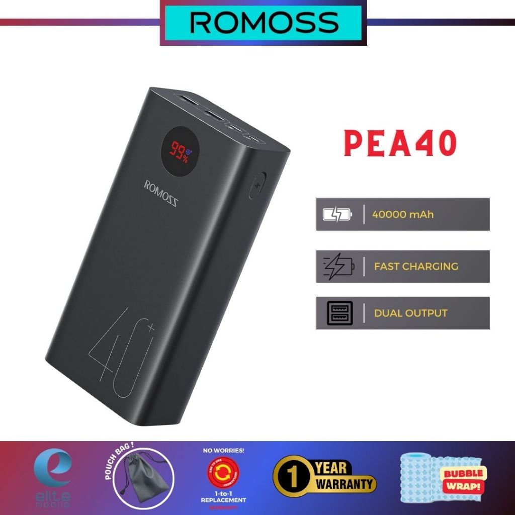 ROMOSS PEA40 Zeus 40000mAh, 18W Fast Charge Powerbank Charger USB Type ...