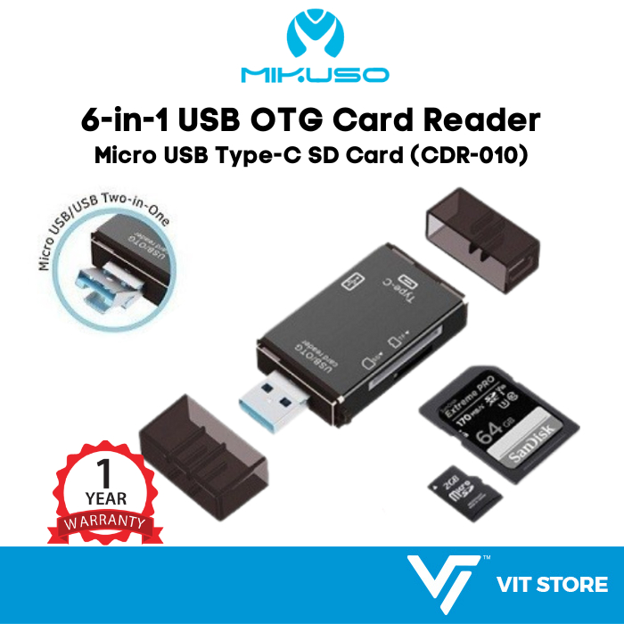 Pembaca Kad Mikuso CRD-010 6-in-1 USB 2.0 + USB Mikro / Jenis C ...