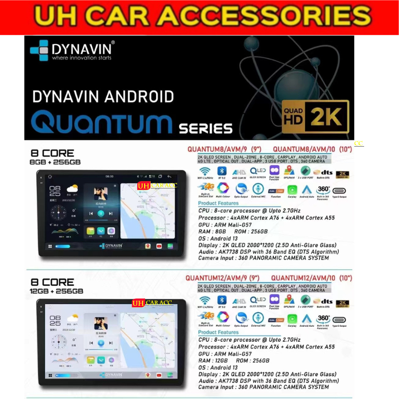 DYNAVIN QUANTUM SERIES 2K 8 CORE 8+256 12+256 GB 9 10 INCH ANDROID ...