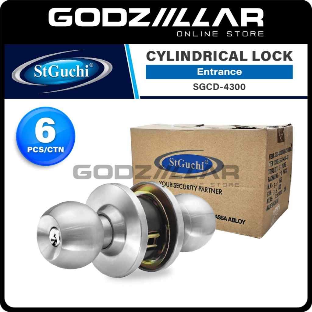 (6pcs) St Guchi Cylindrical Door Knob Lock Set SGCD 4300 Tombol Pintu ...