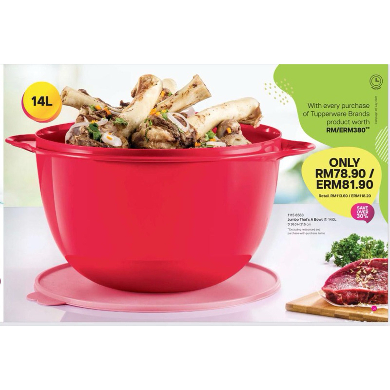JUMBO THATS A BOWL 14 liter Tupperware red color big size | Shopee Malaysia