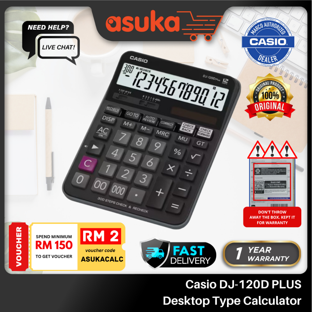 Calculatrice Casio DJ-120D Plus - Grand Écran 12 Chiffres, Idéale Bureau Et Comptabilité