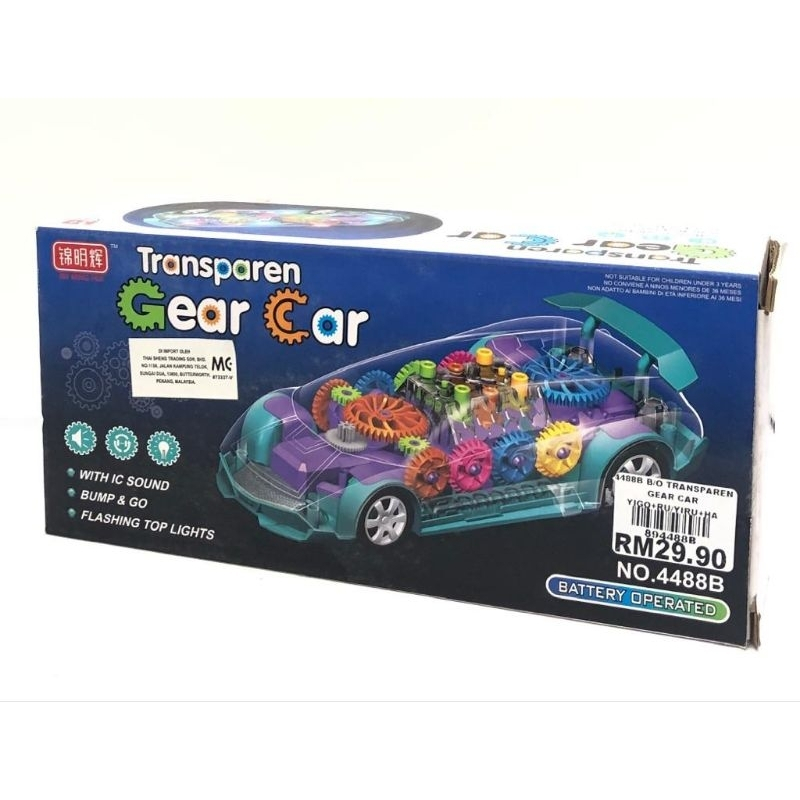 Ready Stock Gear Transparent Racing Car Toy Lighting Musical Toys