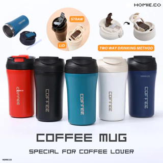2in1 Insulated Tumbler Coffee Mug Thermos Vacuum Hot Flask Cup 304 Stainless Steel Mug with Straw on Lid Botol Air 400ML