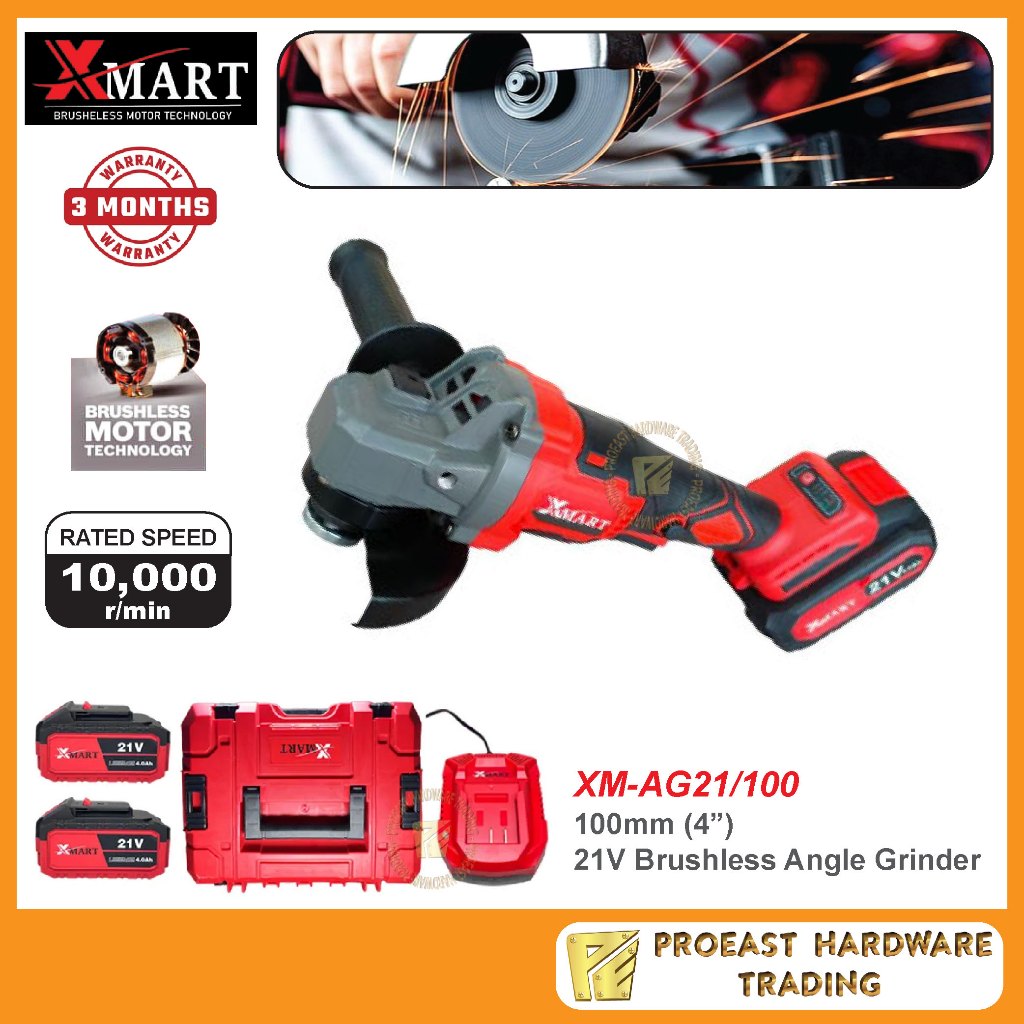 XMART XM-AG21/100 100mm (4”) 21V Brushless Angle Grinder [ 2pcs battery ...