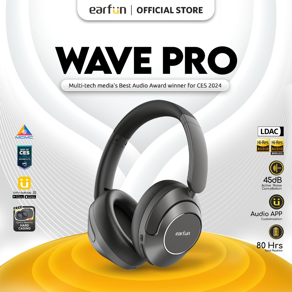 EarFun Wave Pro Wireless Bluetooth Headphones with LDAC, High-Res Audio ...
