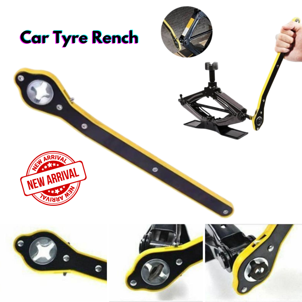 thumbnail interactive-video image 1 of 13.3 Inch Cross Style Car Jack Ratchet Wrench – Tire Iron & Lug Wrench – Black 1 of 6