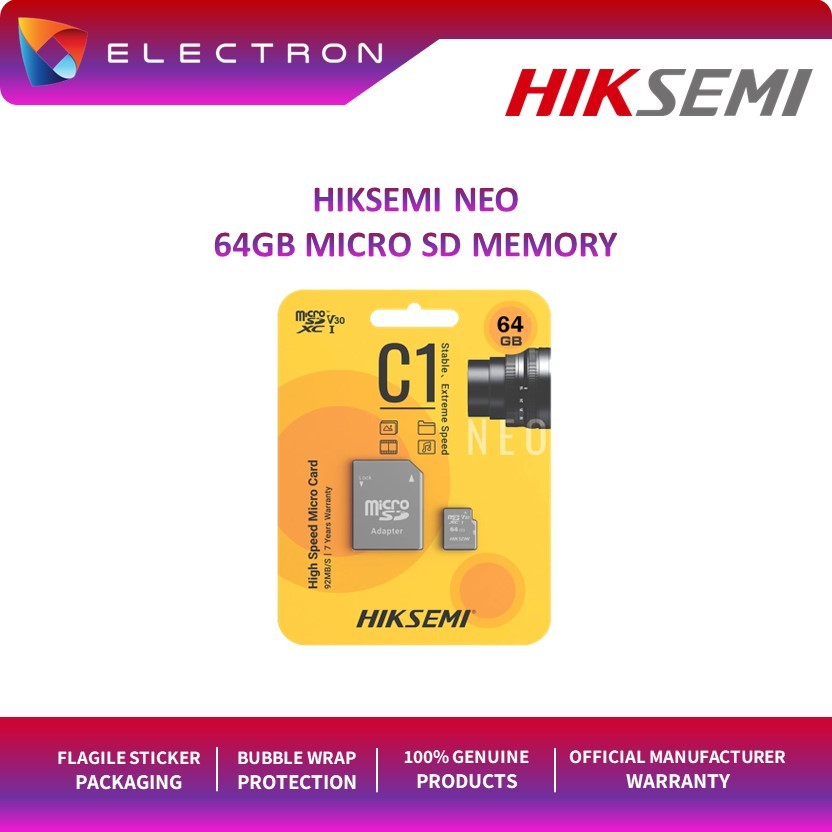 HIKSEMI Neo 64GB MicroSD C1 UHS-I C10 V30 U1 A1 Memory Card | Shopee ...