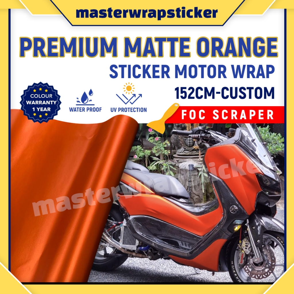 NEW SATIN MATTE ORANGE STICKER MOTOR(152CM-90CM)stiker moto OREN vinyl ...