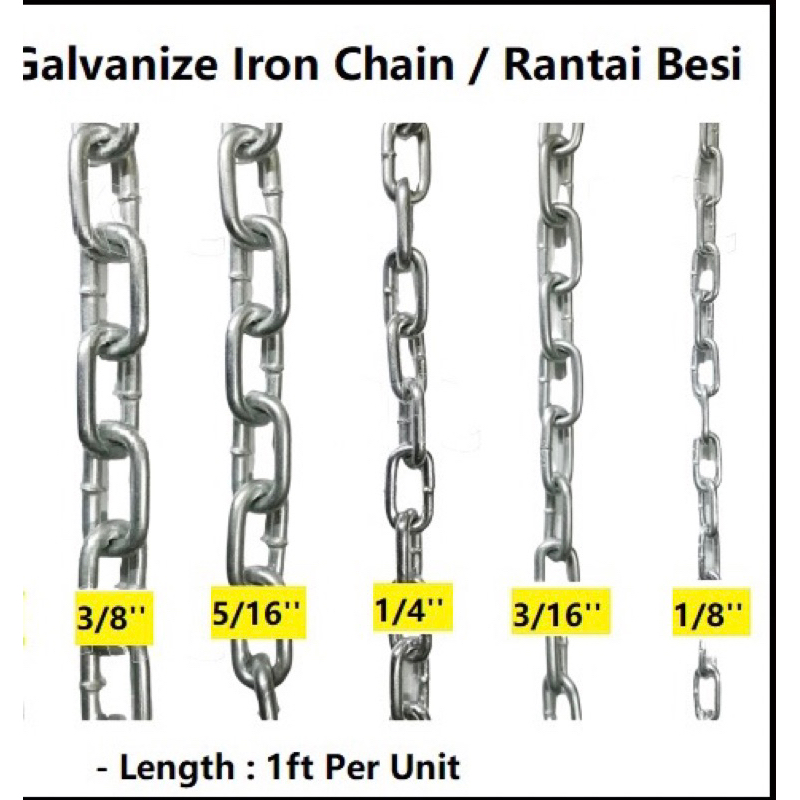 Galvanized Iron Link Steel Metal Chain / Besi Rantai Besi | Shopee Malaysia