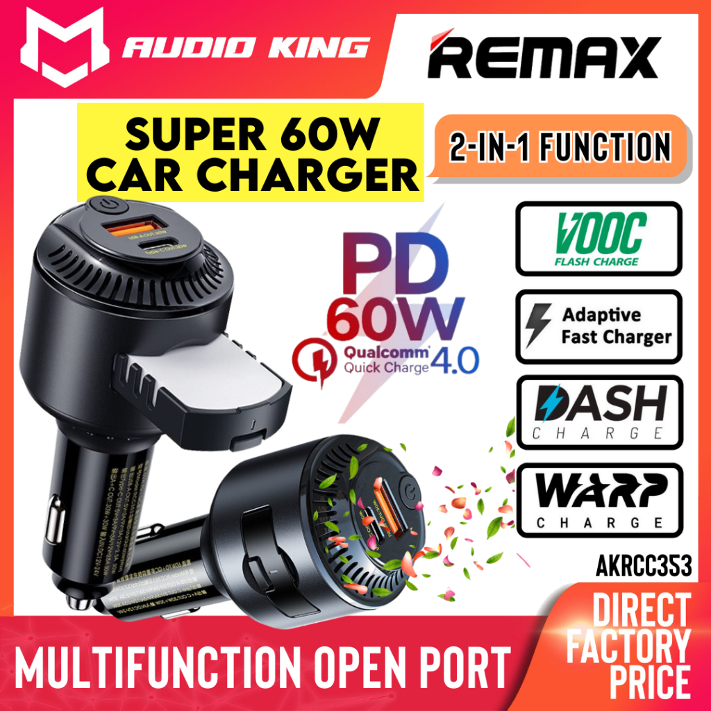 REMAX Super Fast Charging 60W In Car USB Charger Type C Air Purifier ...