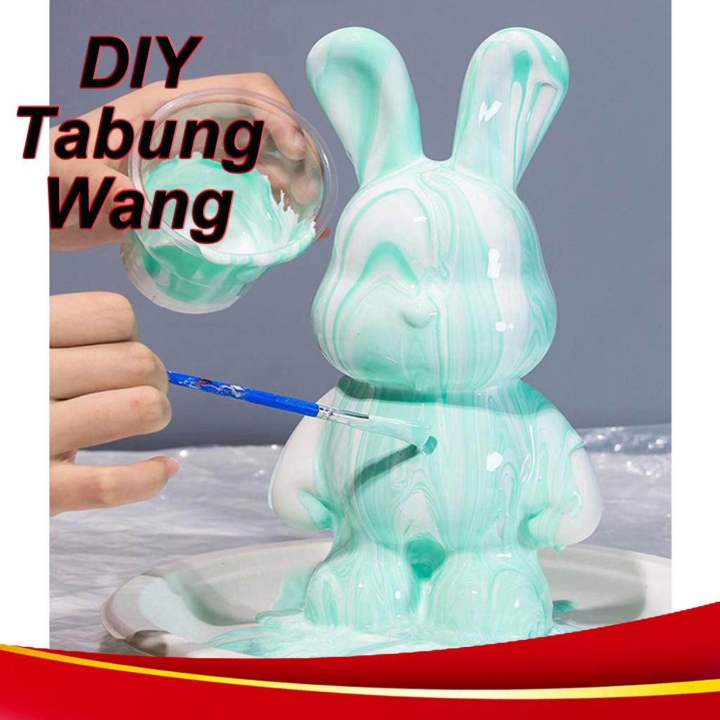 33CM Fluid Bunny 暴力熊网红流体兔儿童彩色手工艺品扑满 DIY Bearbrick Rabbit Tabung Wang ...