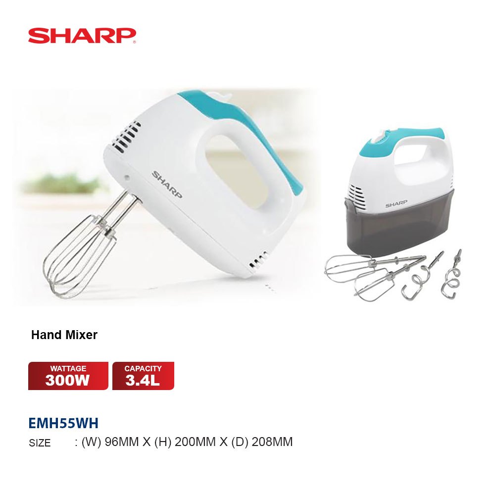 Sharp Hand Mixer 5 Speed Malaysia 3 Pin Plug Sirim Tested 300W EM-H55 ...