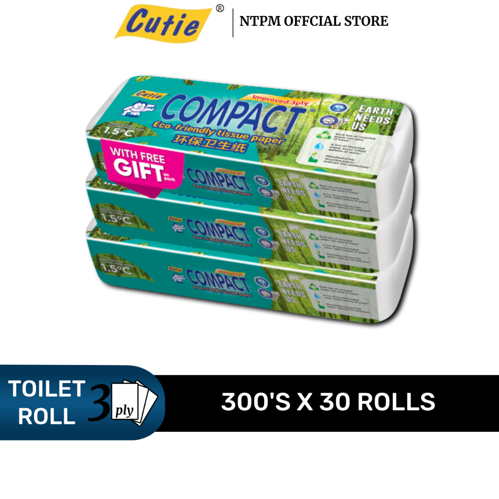 Cutie Compact Eco-Friendly Toilet Rolls 3 Ply 10Rolls (Green) ( 3IN1 ...