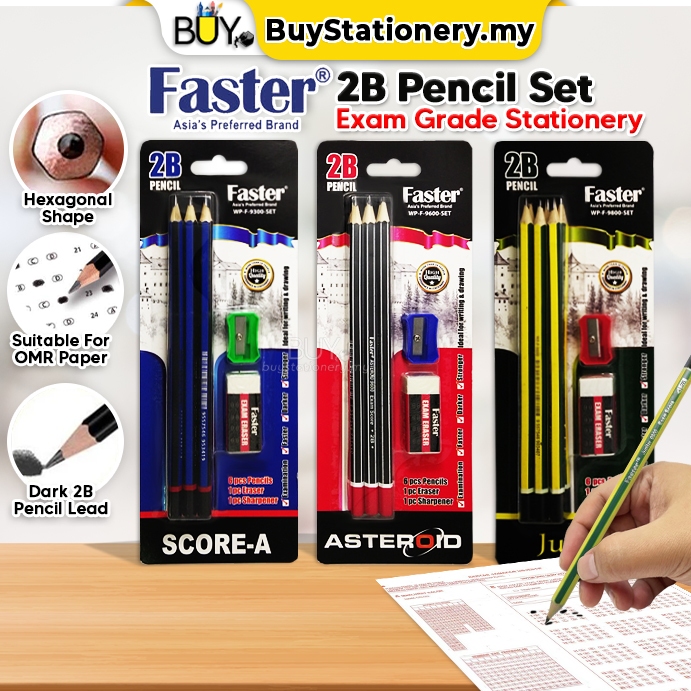 Faster 2B Pencil Set Exam Grade Writing Set Pensil Tulis -(Set ...