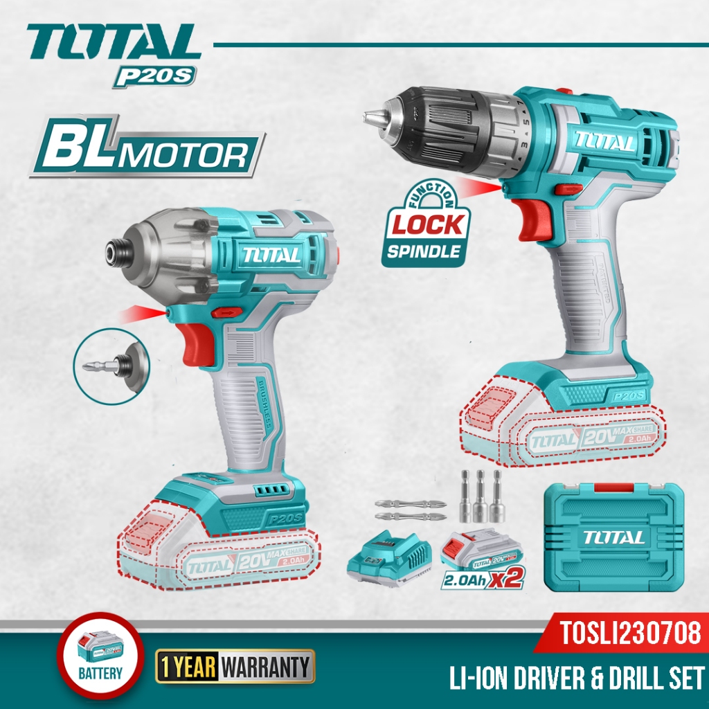 Total Lithium-Ion cordless 2 pcs combo kit ( Impact Driver & Cordless ...