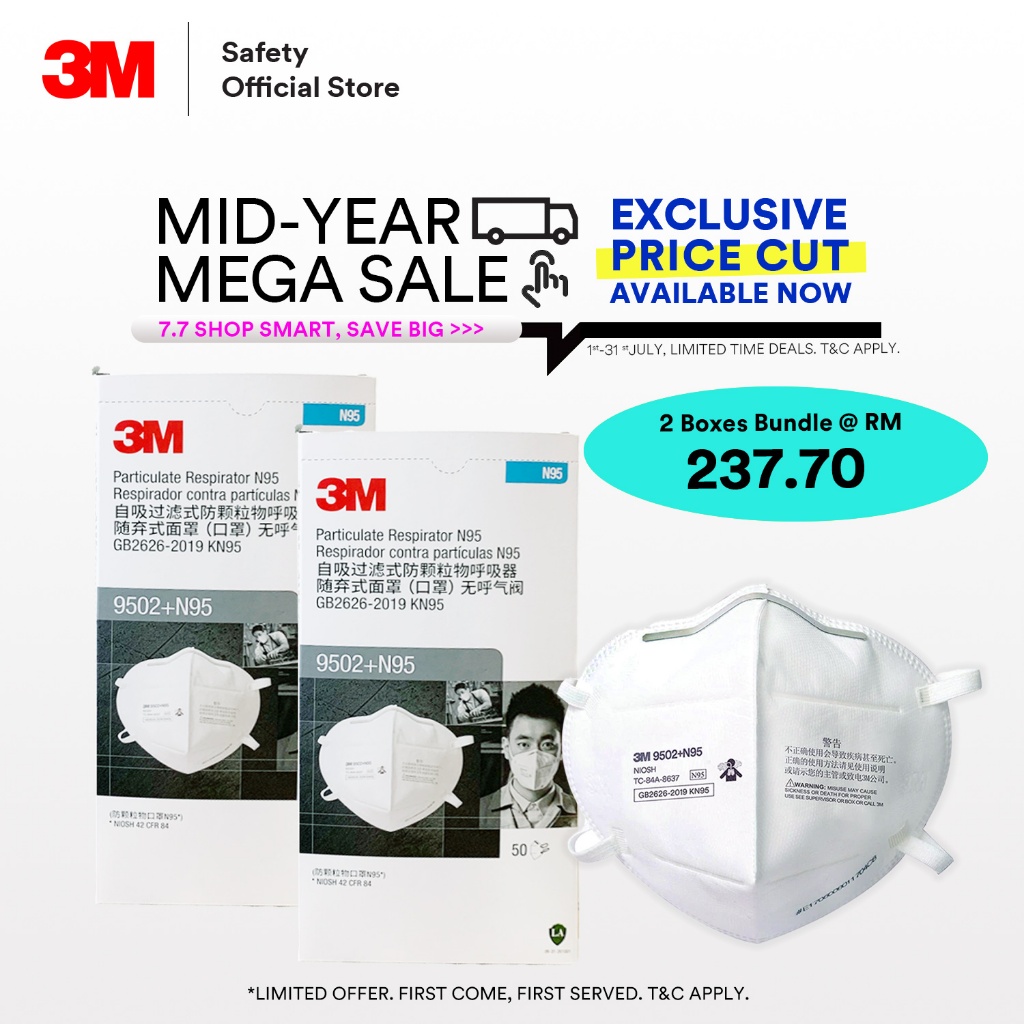 3M™ 9502+ N95/ KN95 Headstrap Disposable Respirator/ Filtration