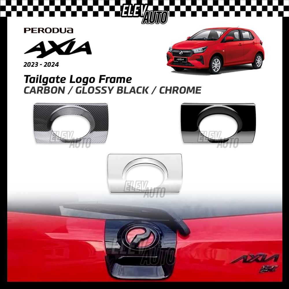 Perodua Axia 2023 2024 CARBON CHROME BLACK Tailgate Logo Frame Trim ...