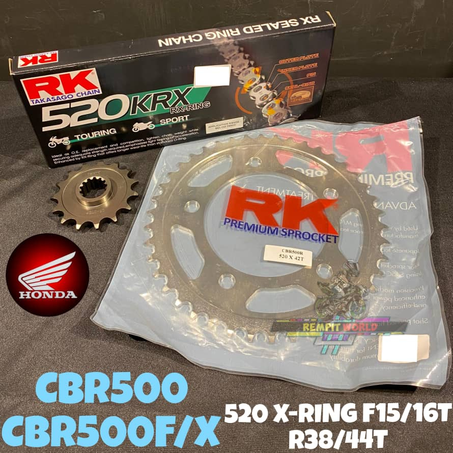 SPROCKET SET RK 520 CBR500 520 X-Ring Black Gold Chain Rantai Hitam ...