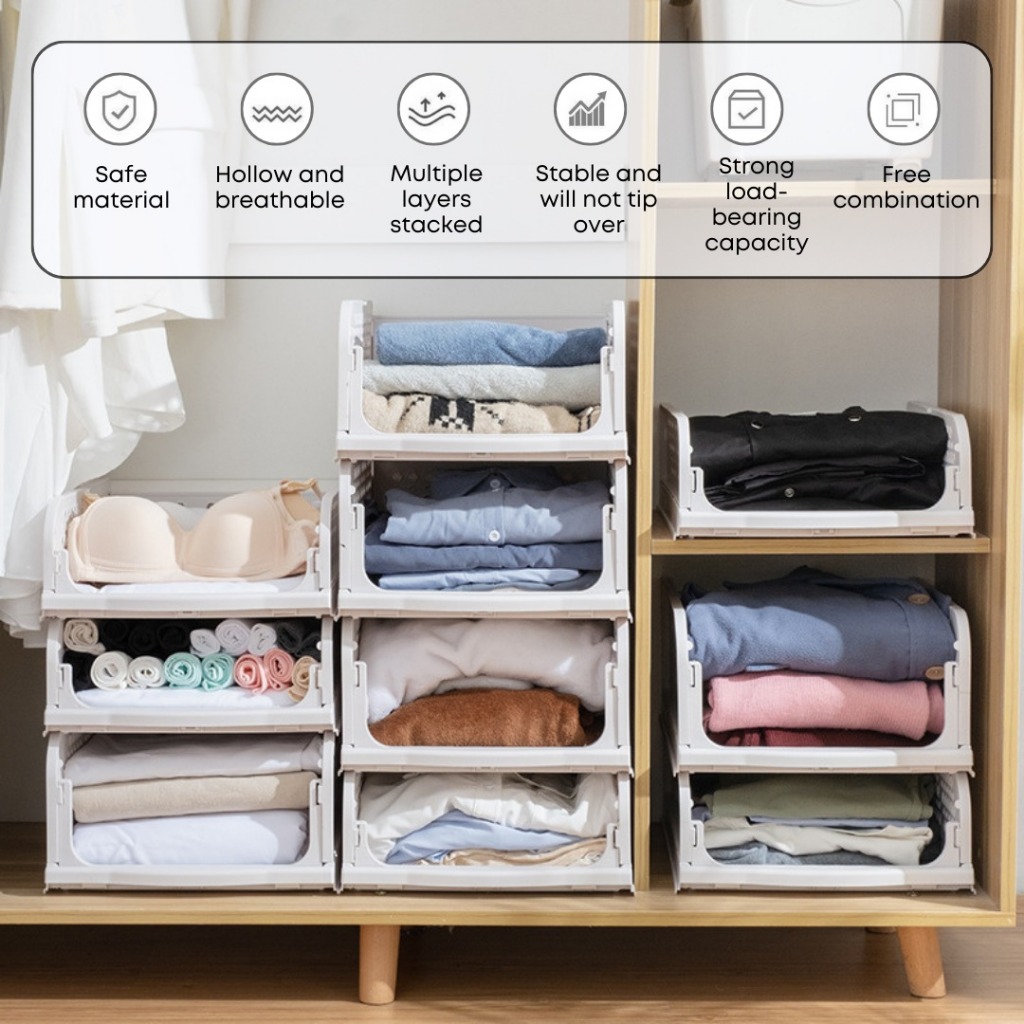 Foldable Stackable Layered Partition Storage Rack Office Drawer Basket ...
