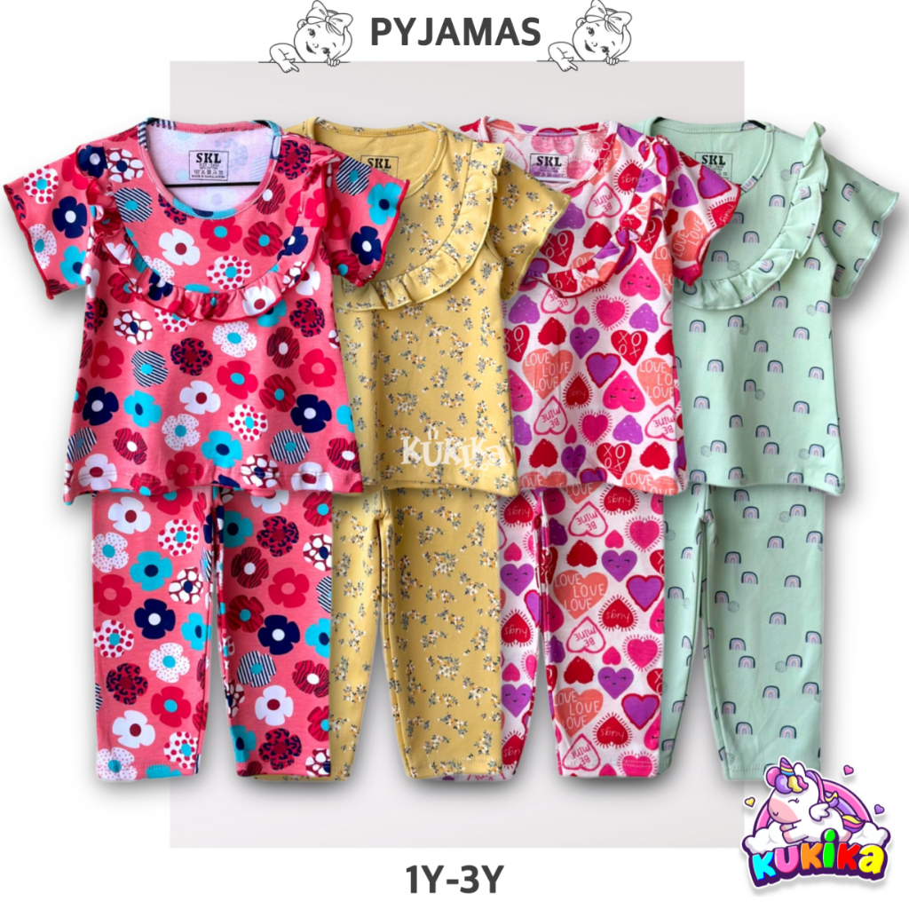 1Y 3Y SKL SHKL PYJAMAS DOLL SHORT SLEEVE COTTON BABY GIRL PYJAMAS BUDAK MURAH BAJU MALAM Shopee Malaysia